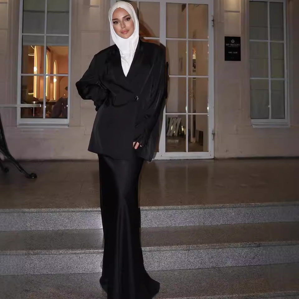 Attractive Arab Muslim Satin Shirt Spring Suits