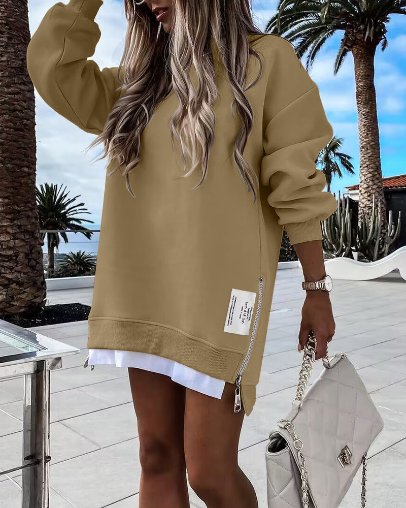 Women's Zipper Decorations Round Neck Dress Dresses