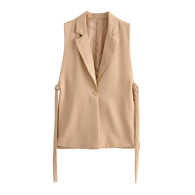 Pure Color Tied Decorative Split Single Vests