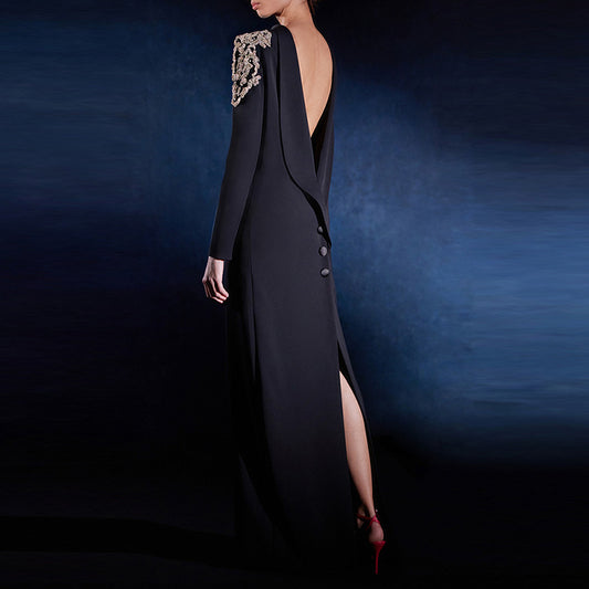Slouchy Fashion Bead Diamond Backless Long Dress