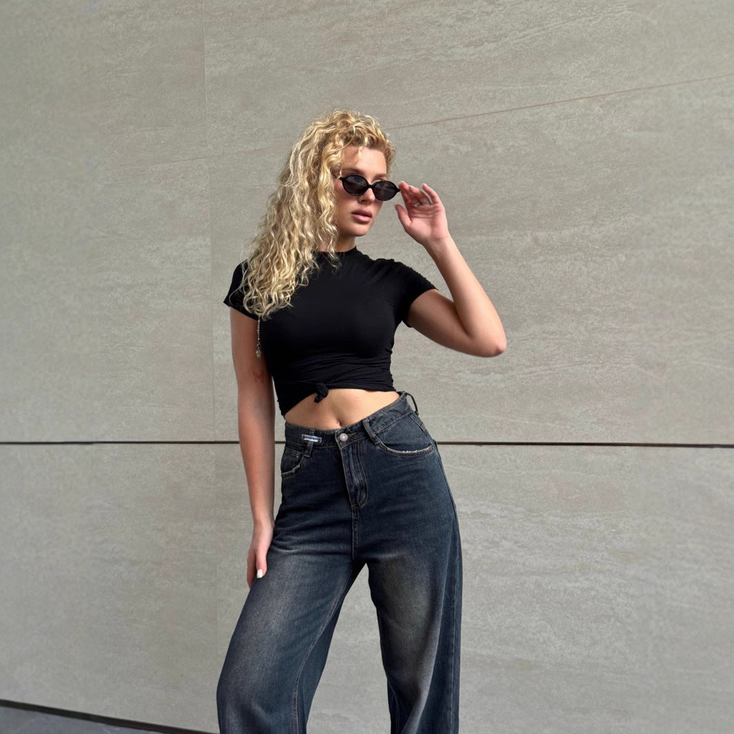High Waist Loose Slimming Retro Straight Jeans