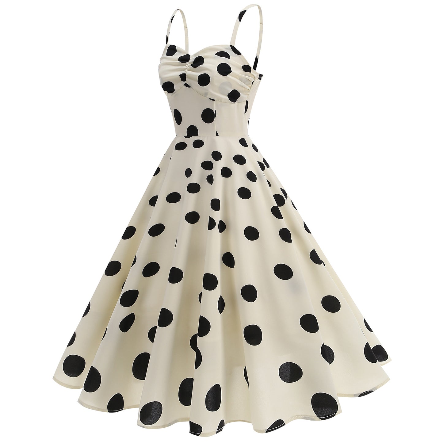 Retro French Elegant Graceful Dot Polka Dots Printed Tied Backless Dress