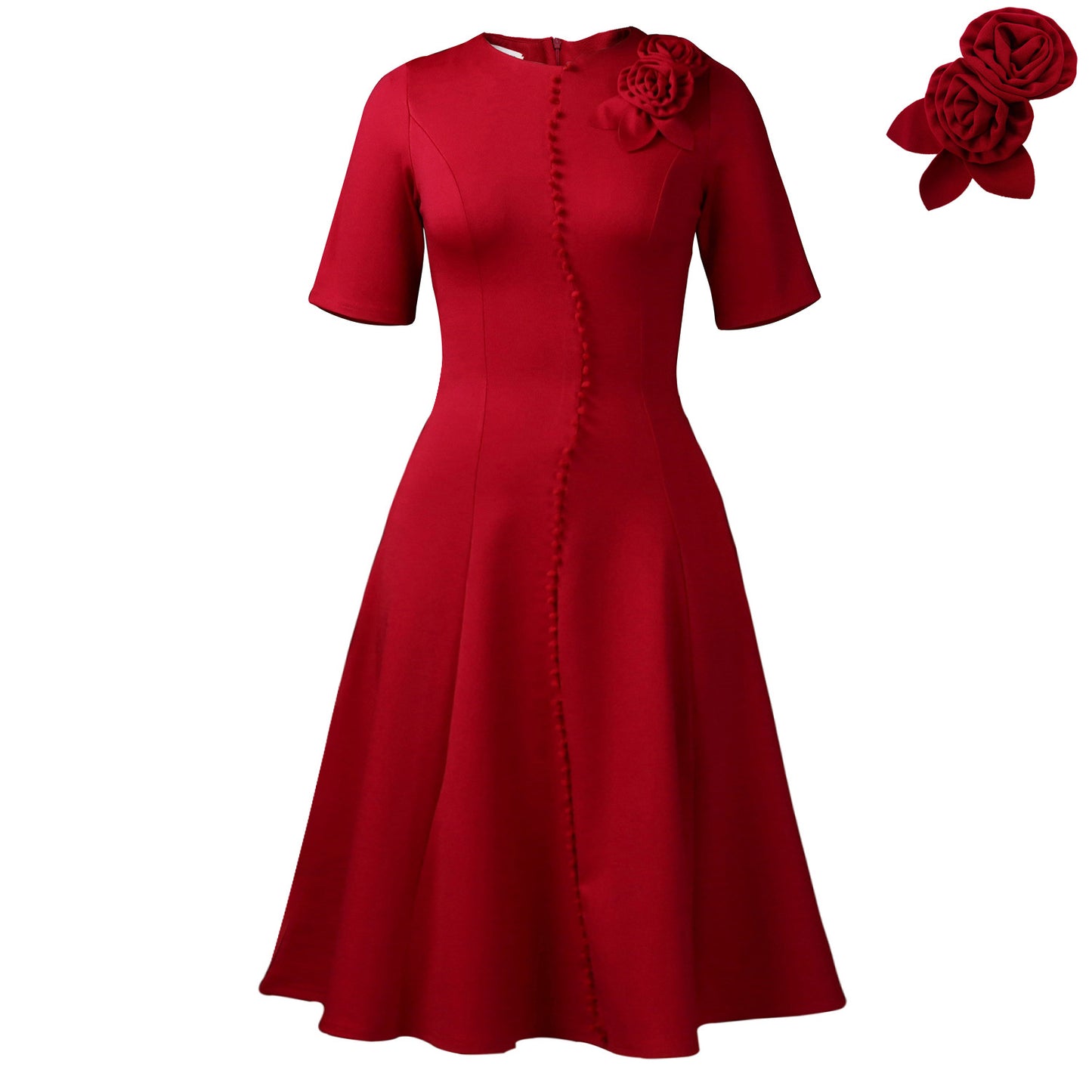 Women's Short-sleeved Solid Color Round Neck Elegant Dresses