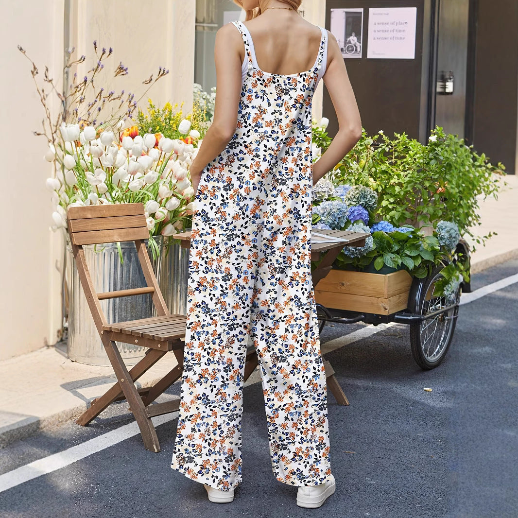 Summer Hot Adjustable Shoulder Strap Printed Women's Jumpsuit/clothing