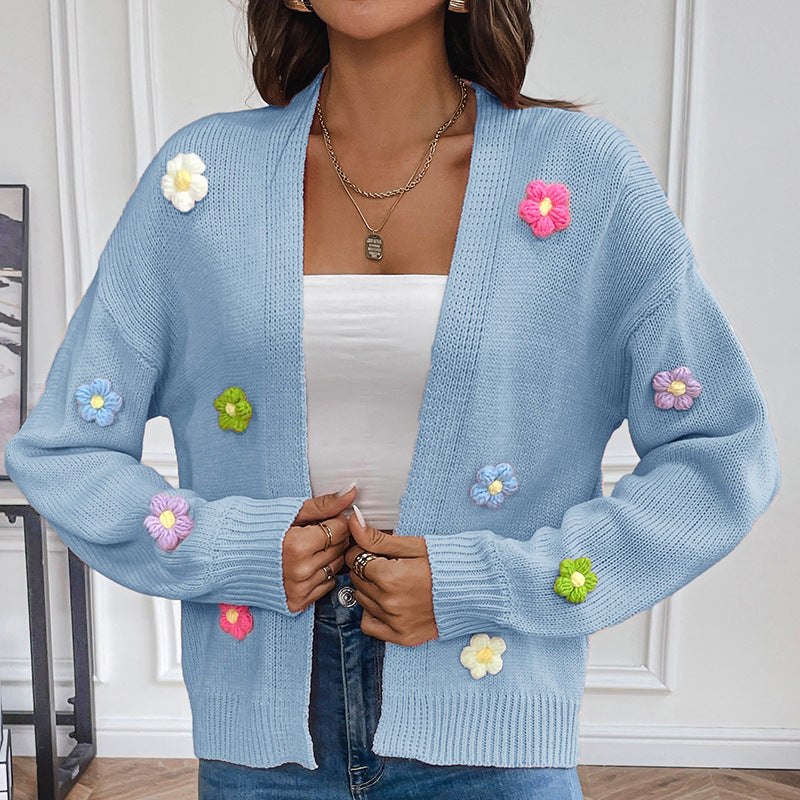 Women's Crocheting Flower Sweet Knitted Idle Style Sweaters