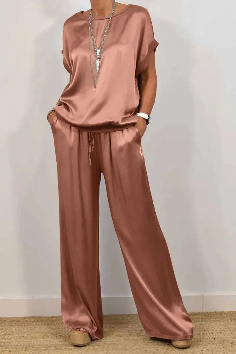 Elegant Trendy Loose Shirt Wide Leg Fashion Casual Suit