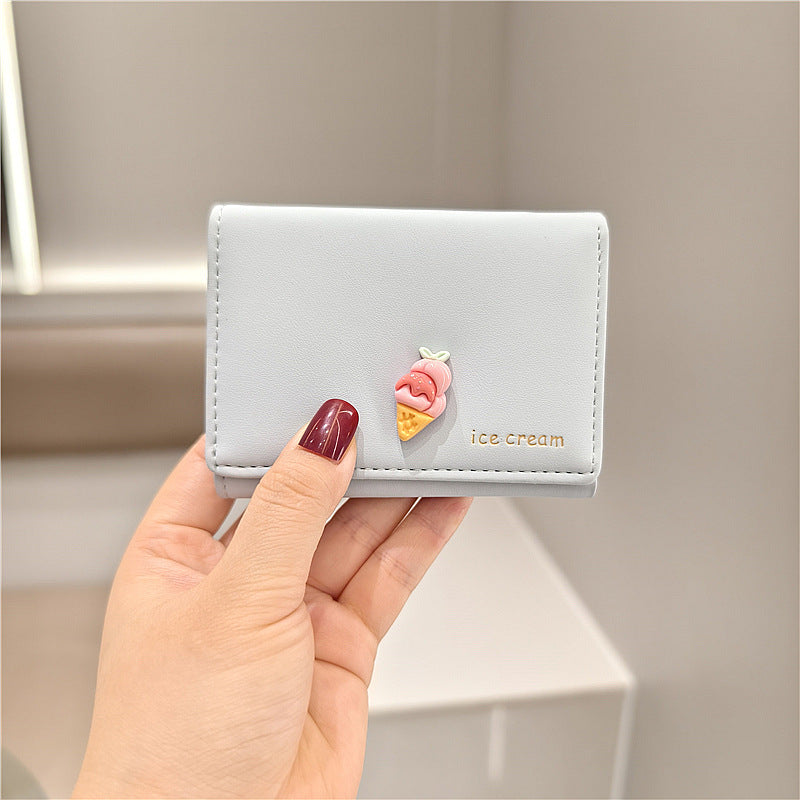 Style Cute Trendy Cartoon Ice Cream Cake Three Fold Ladies Wallets