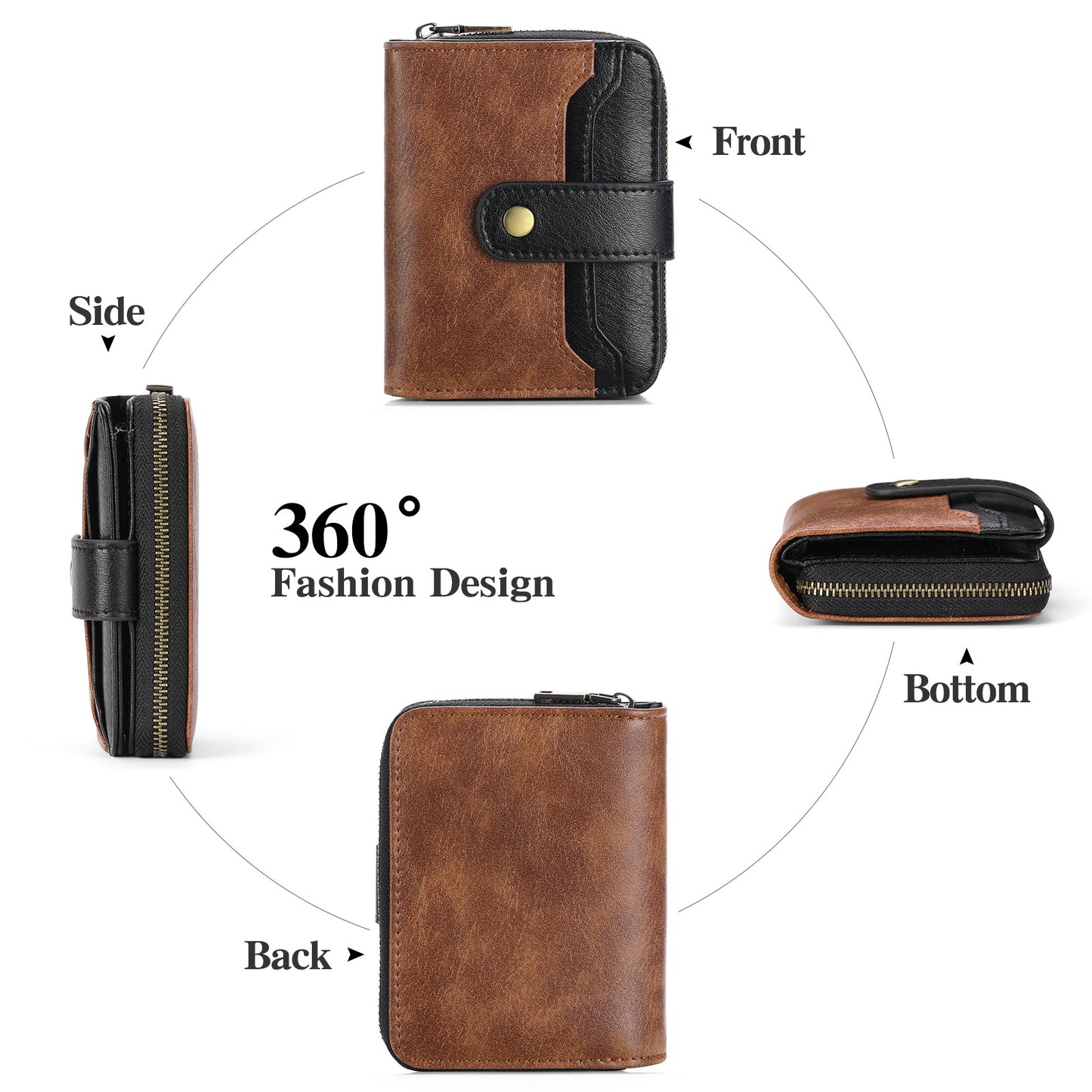 Women's Short Chic Clutch Zipper Hasp Pocket Ladies Wallets