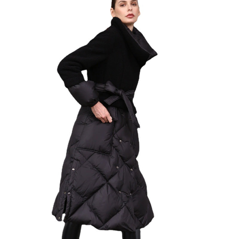 Women's Turtleneck Blue Fashionable With Faux Cashmere Stitching Down Jackets