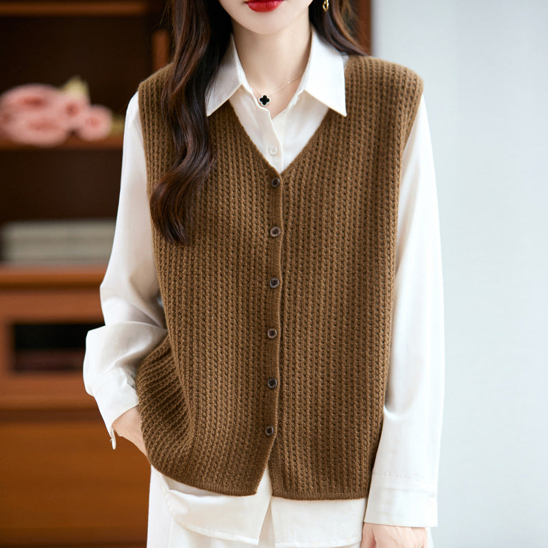 Women's Wool Loose Hollow Waistcoat Sleeveless Knitted Vests