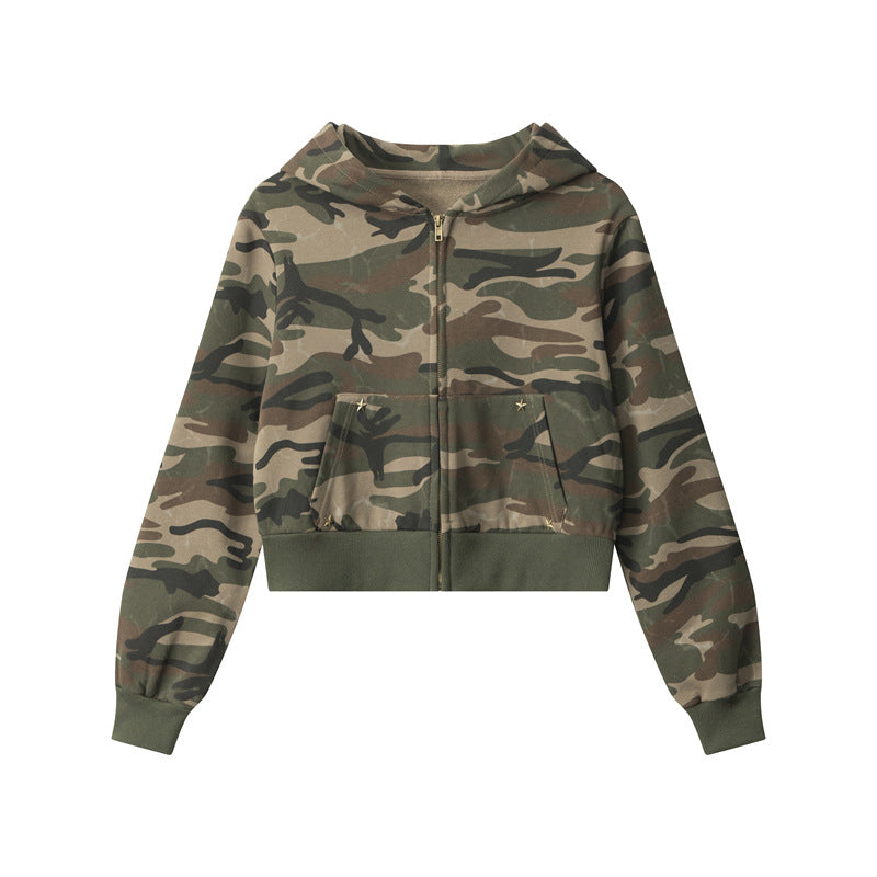 Women's American Camouflage Hot Hooded Zipper Retro Sweaters
