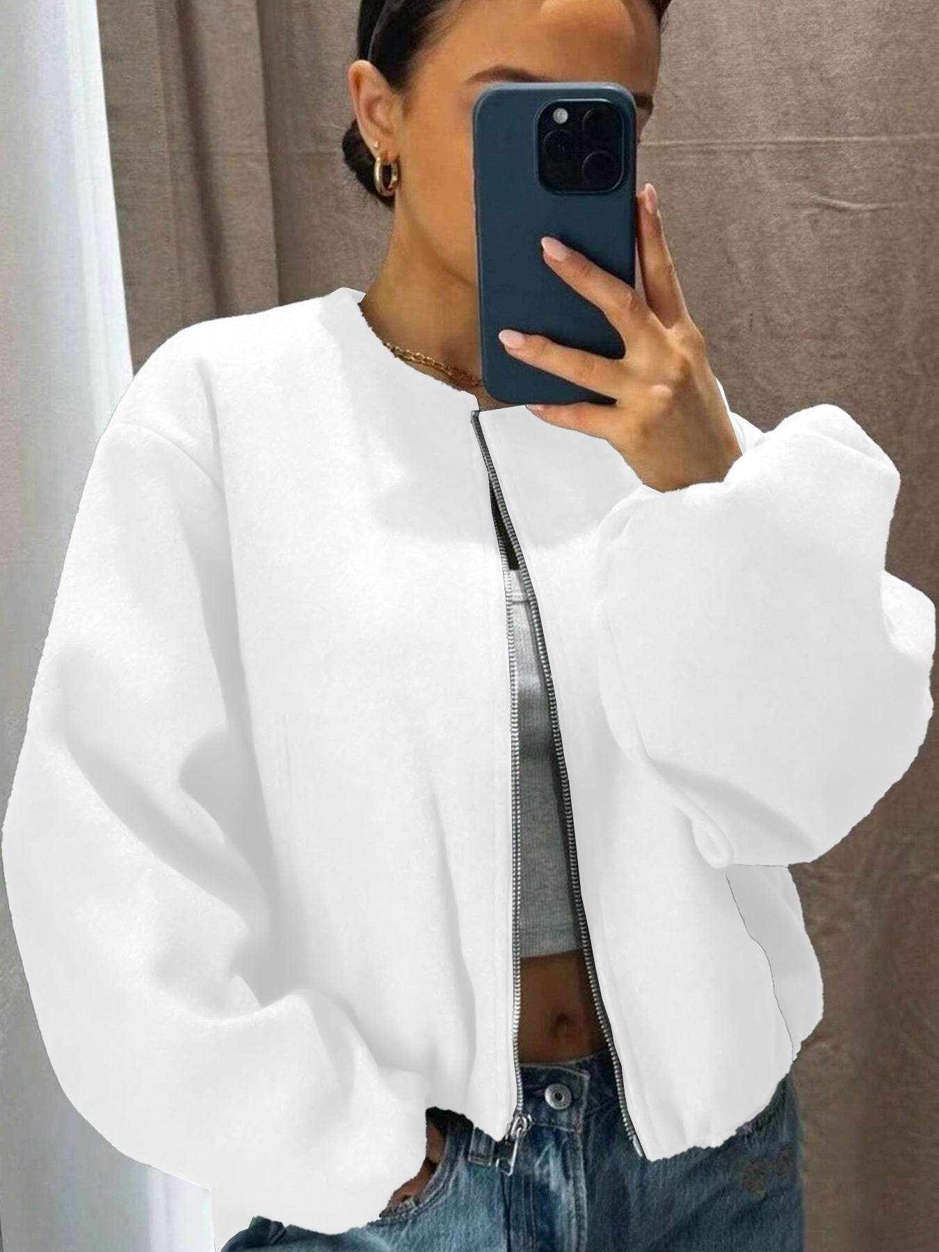 Women's Fashionable Pilot Round Neck Zipper Jackets