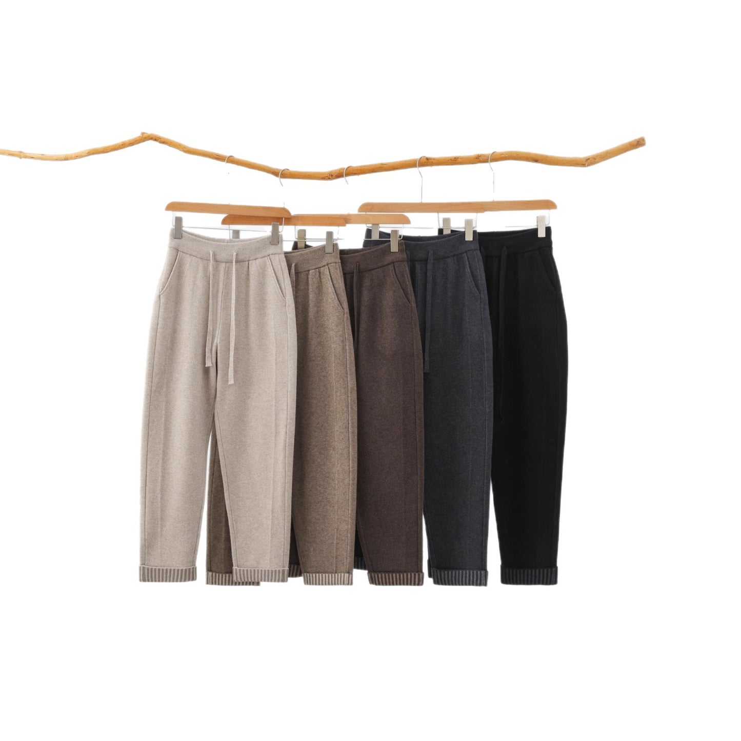 Women's Strand Thickening Tapered Air Layer Flanging Contrast Color Casual Pants