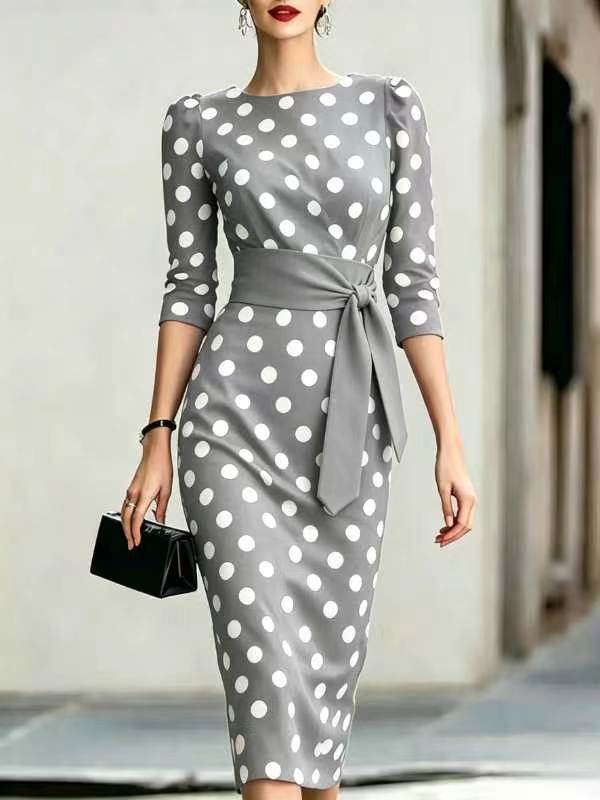 Women's Summer Fashion Elegant Polka Dot Sheath Dress
