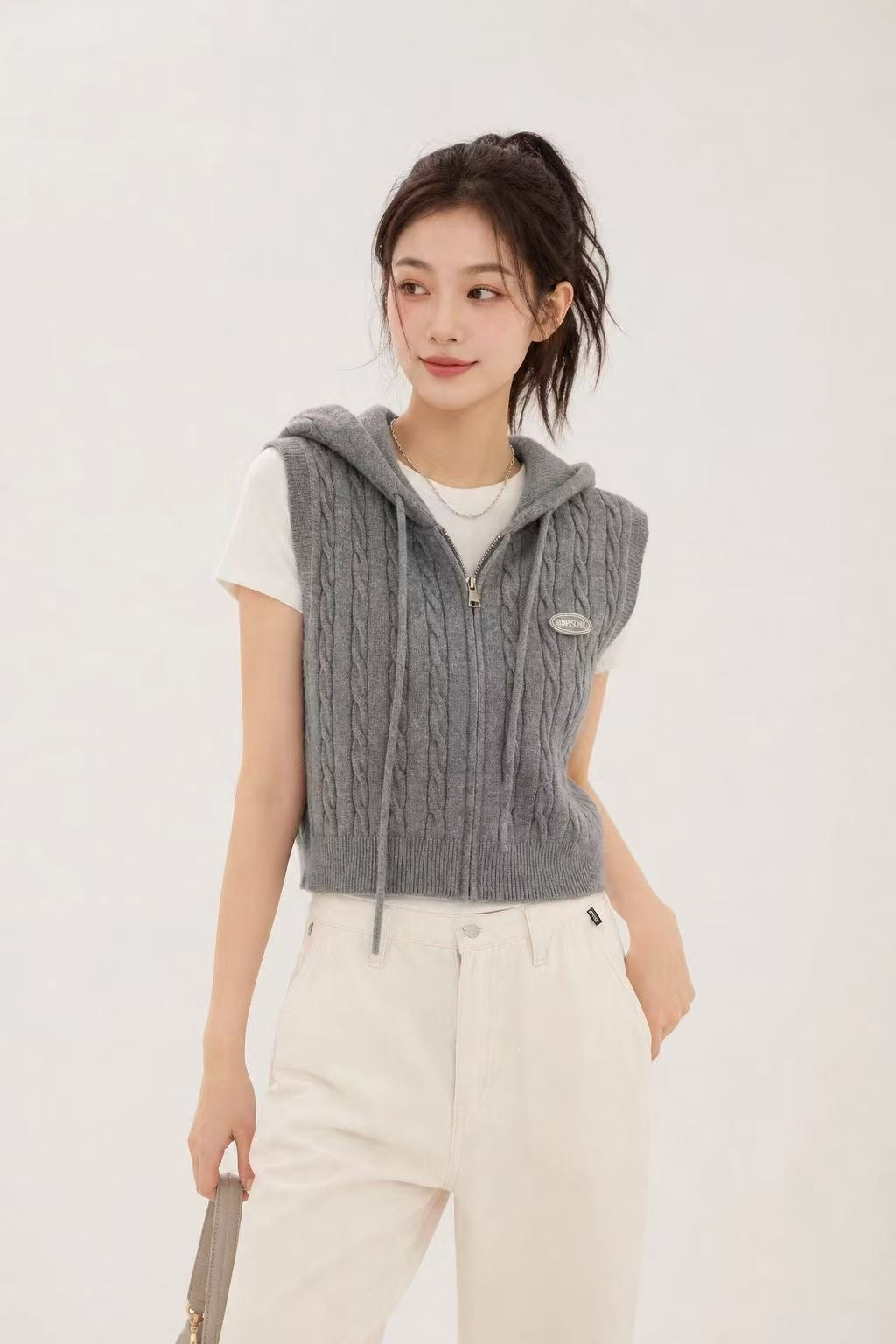 Women's Hooded Twist Waistcoat Outer Wear Loose Cardigans