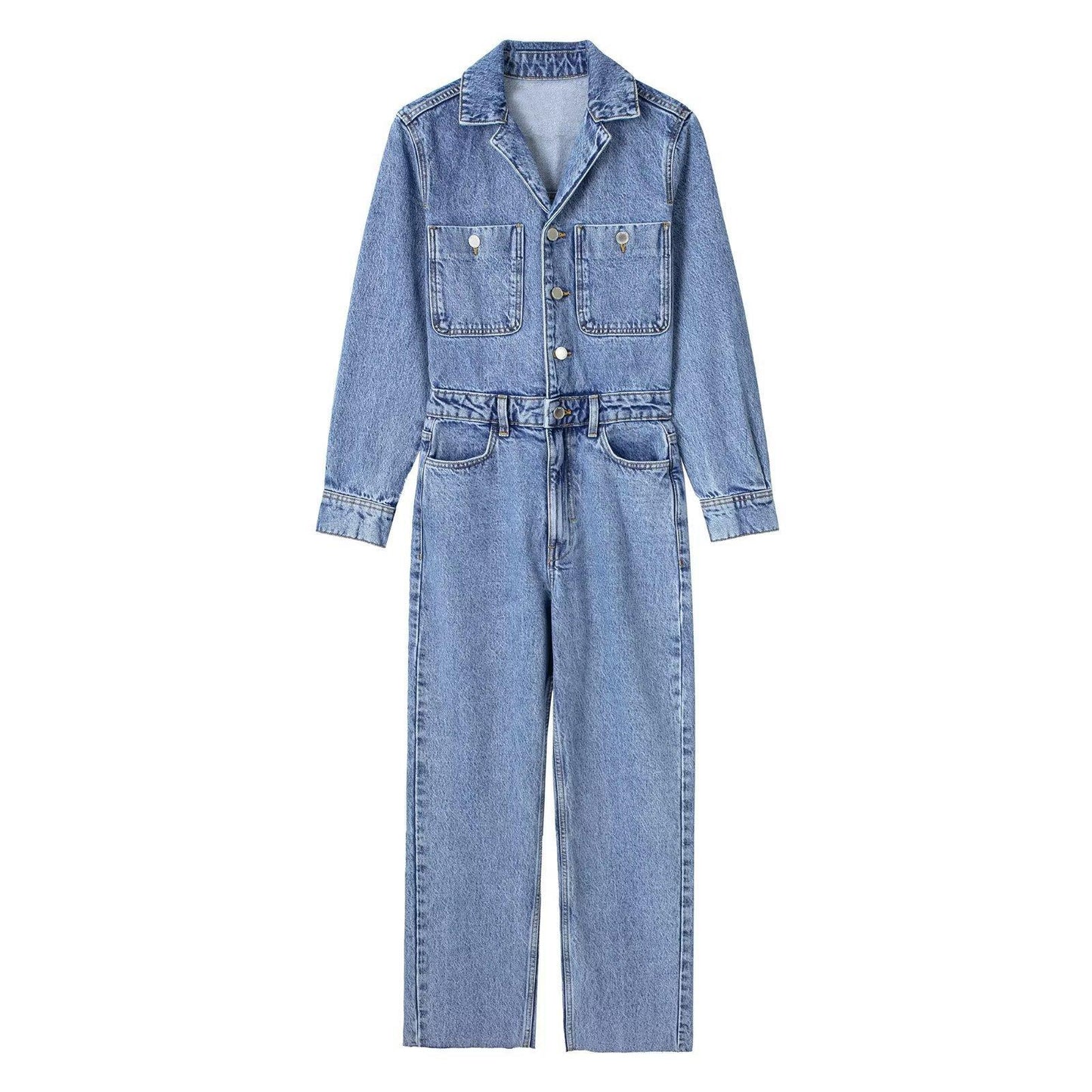 Women's Collar Pocket Decorative Waist Denim Trousers Pants