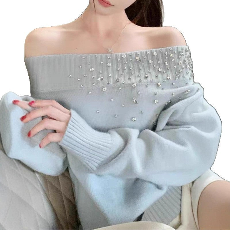 Women's Fragment High-grade Temperament With Diamond Middle Sweaters
