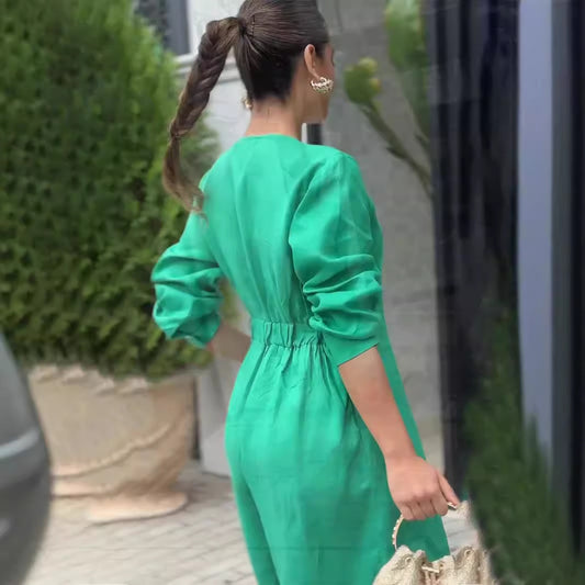 Women's Summer Solid Color Long Sleeve Sexy Fashion Jumpsuits