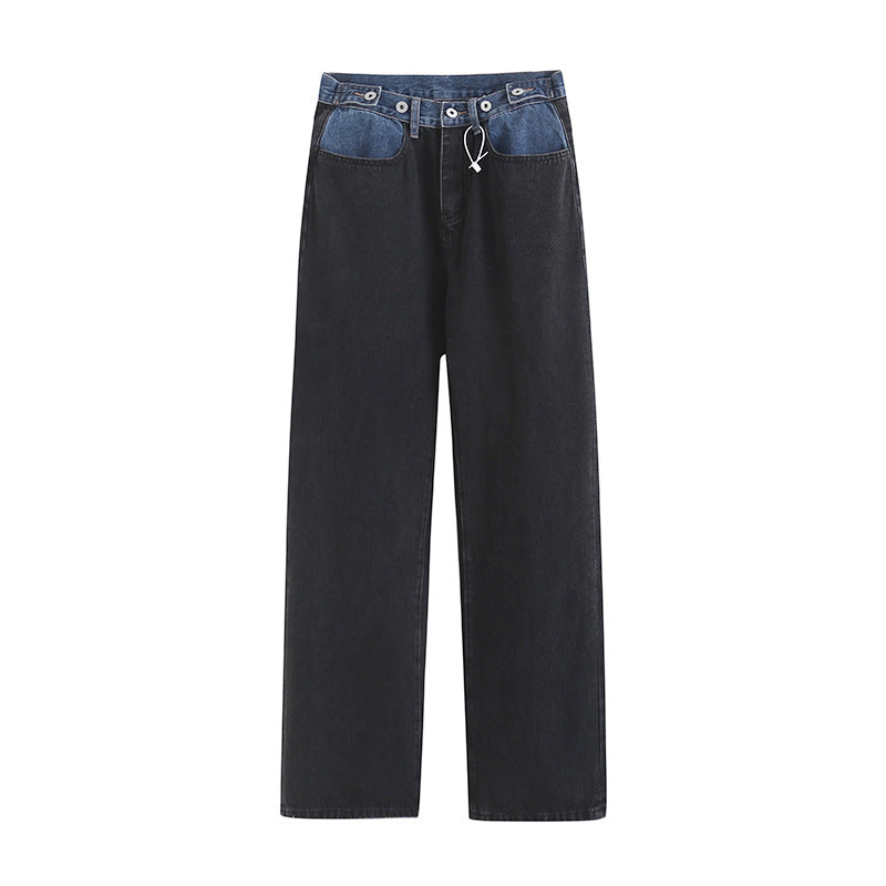 Women's Style American Adjustable High Waist Stitching Design Jeans