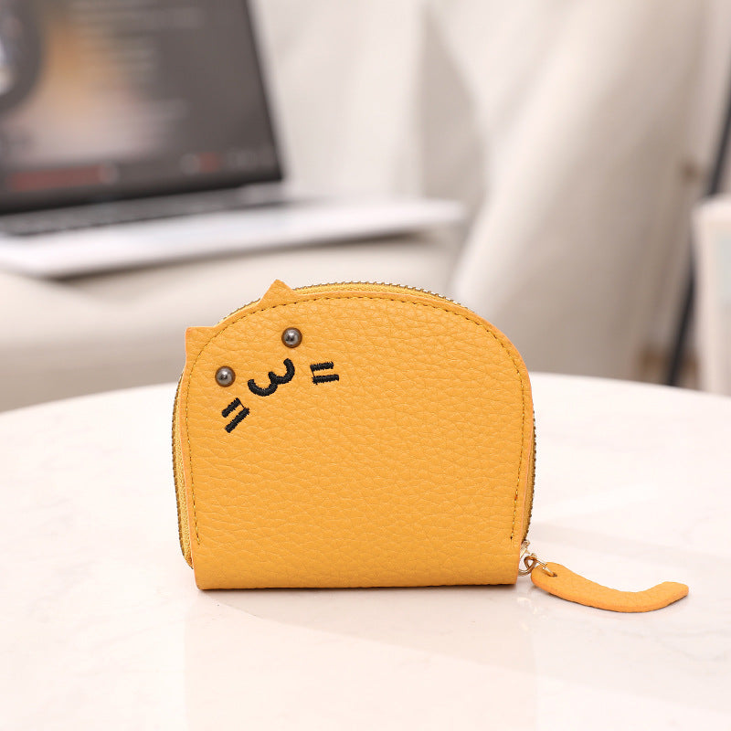 Female Litchi Pattern Cartoon Cat Embroidery Thread Card Holder