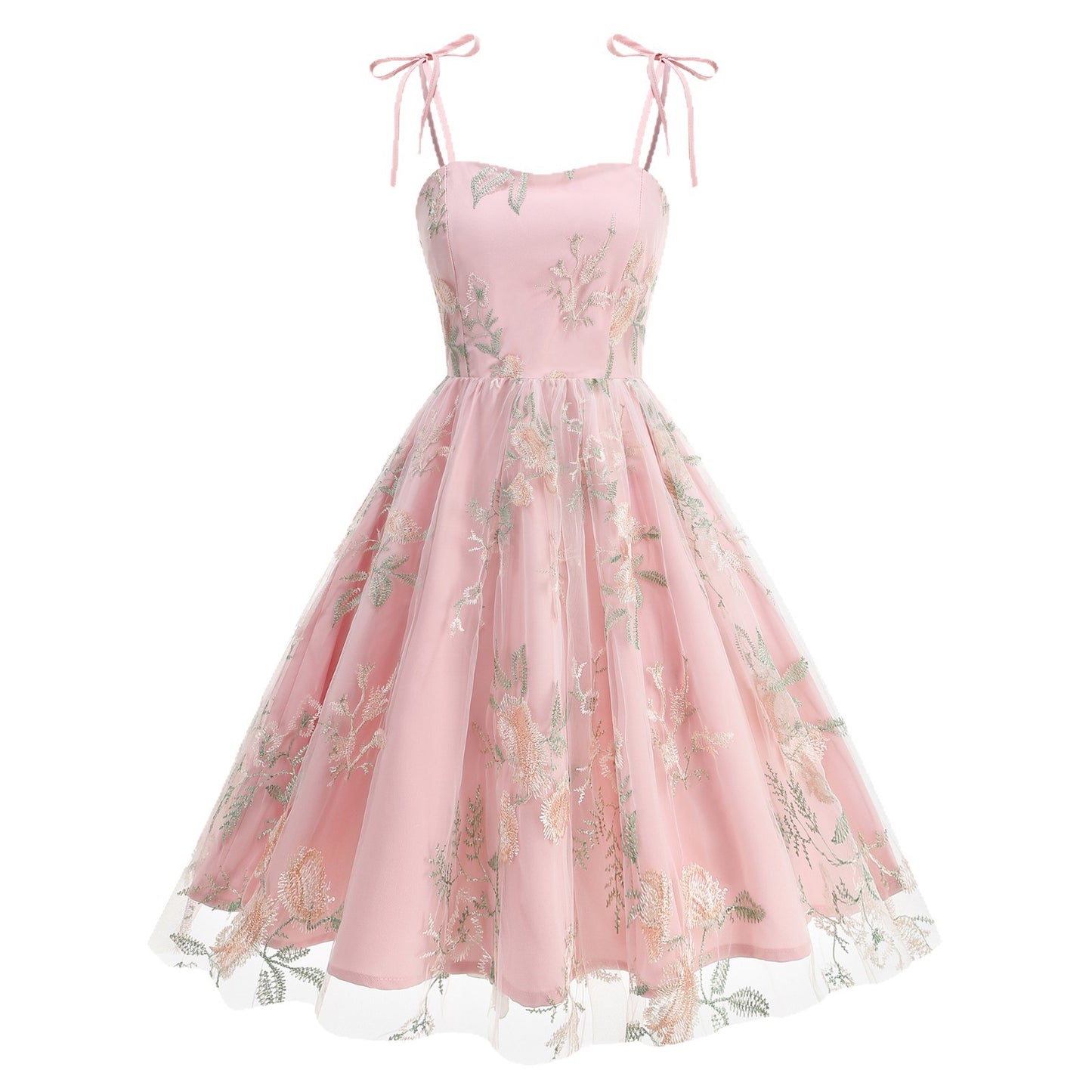 Strap Embroidered Dress Vintage Hepburn Fashion Dresses