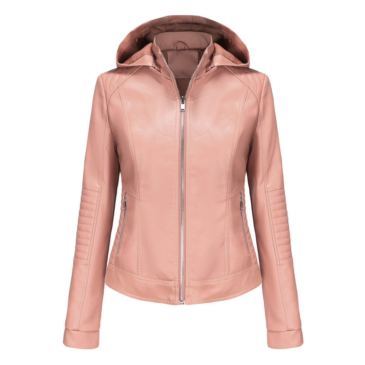 Women's Hooded Leather Detachable Hat Windproof European Jackets