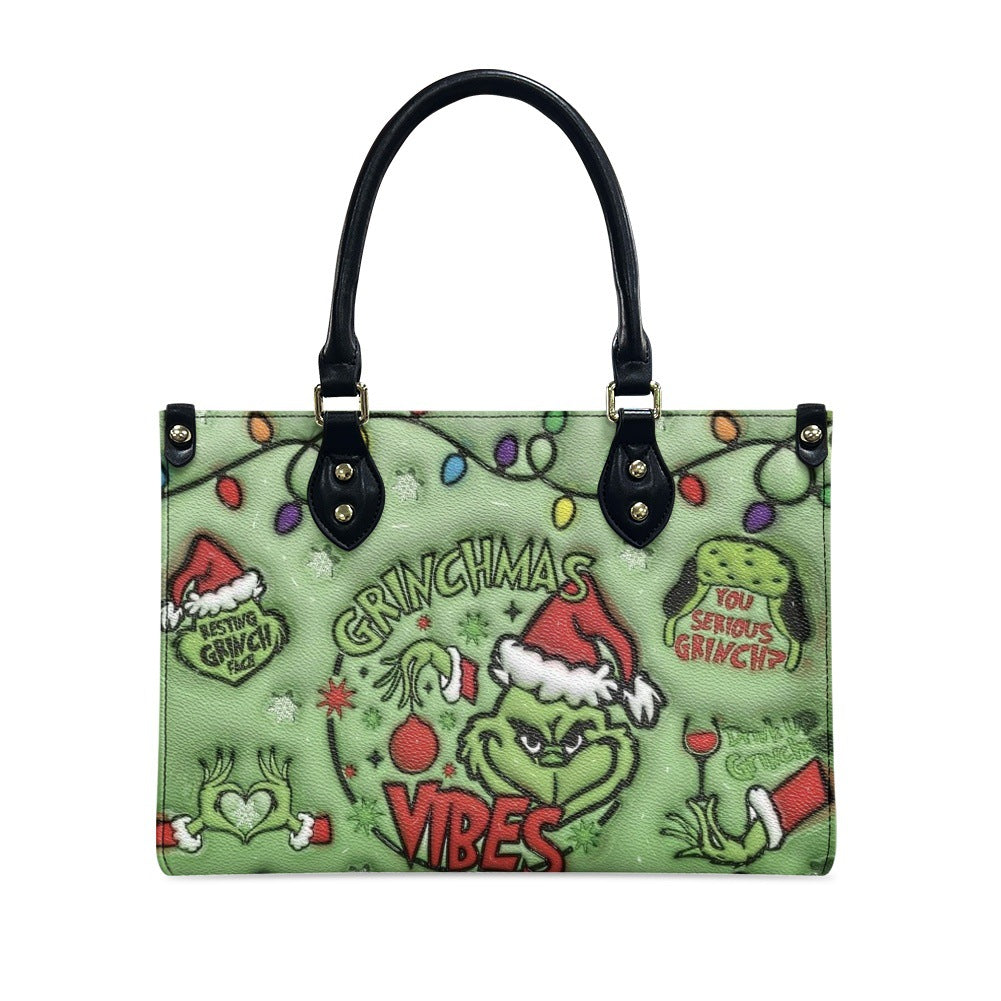 Green Fur Monster Printed Large Capacity One Piece Handbags