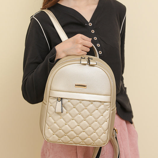 Women's Large Capacity Soft Leather Rivets High-grade Backpacks