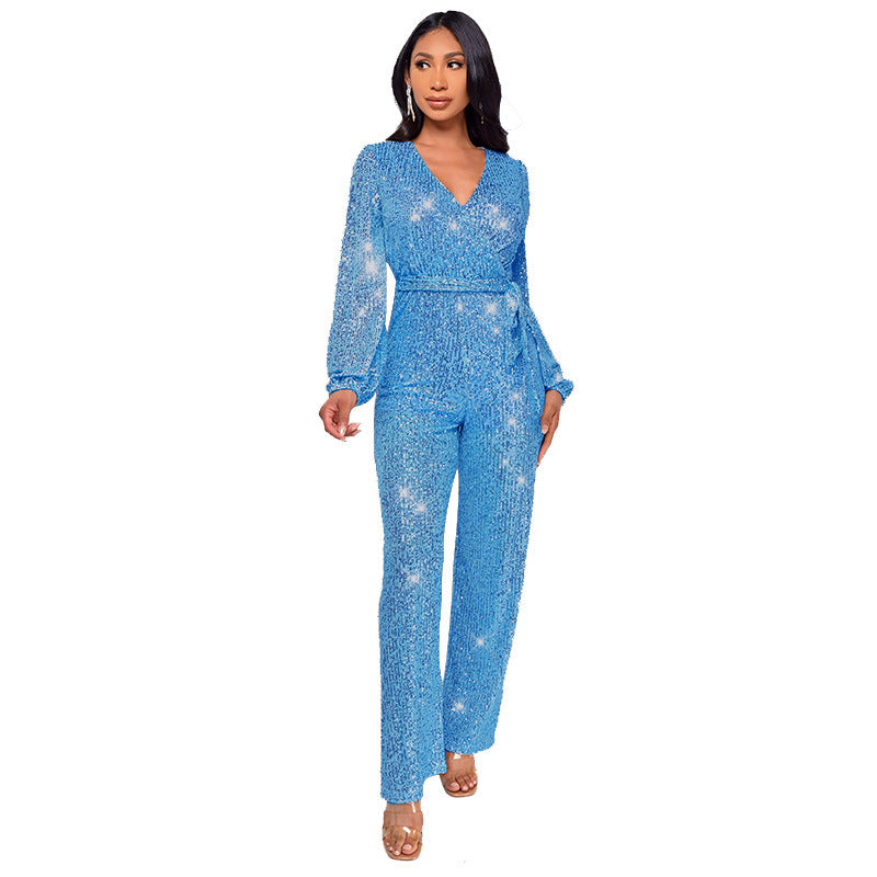 Women's Long Sleeve Summer High Waist Wide Jumpsuits