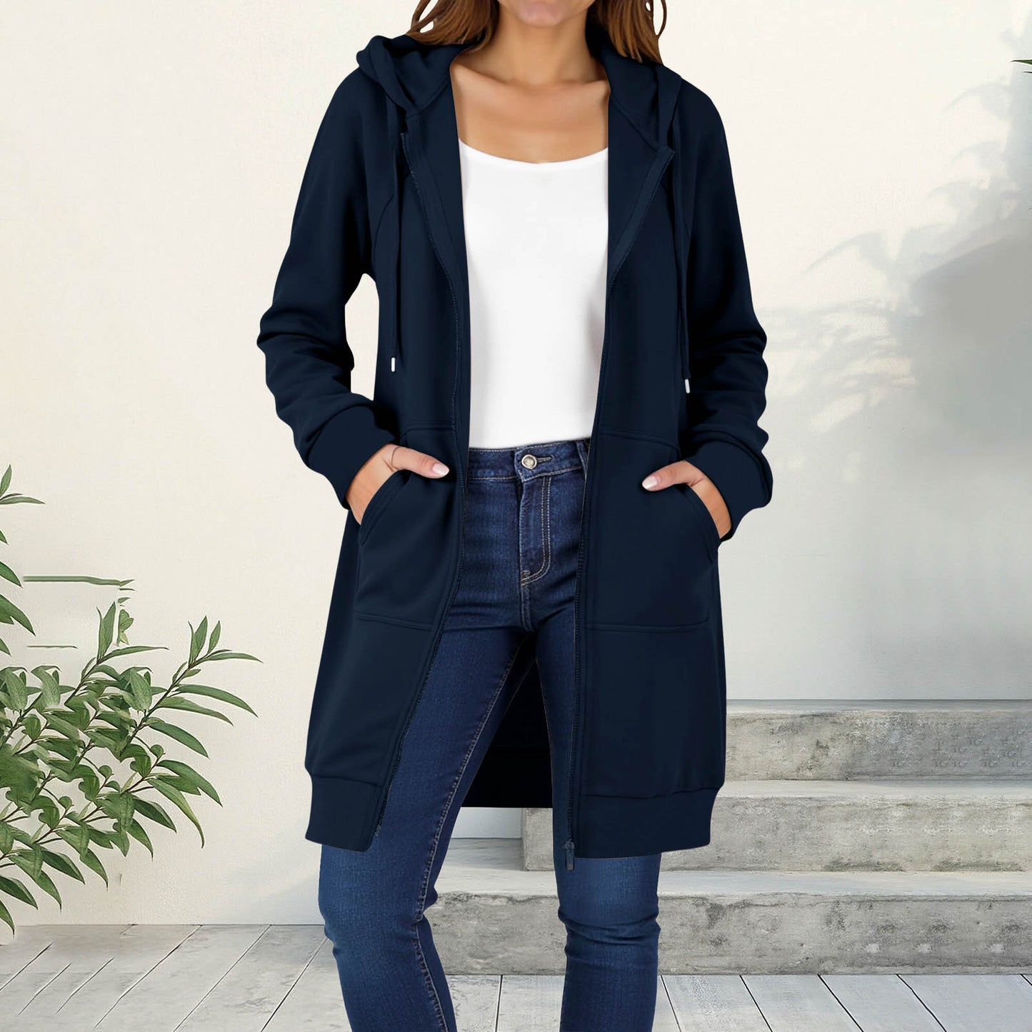 Women's Hooded Solid Color Loose Long Fleece Raglan Women's Sweater, Sweater