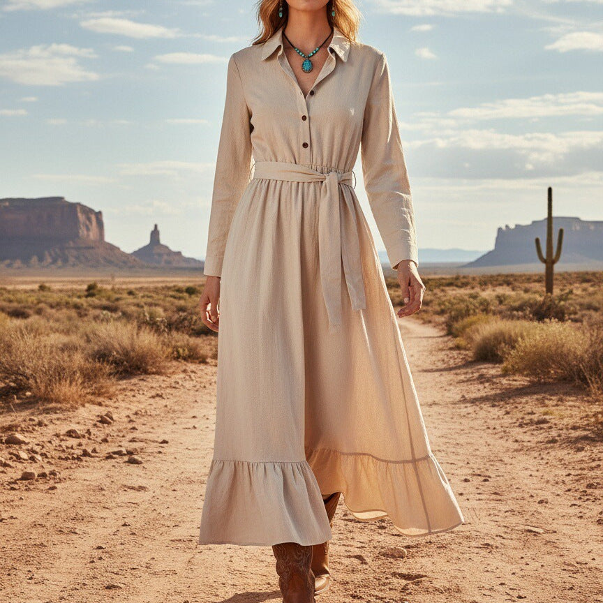 Fashion Retro Long Sleeve Big Hem Dresses