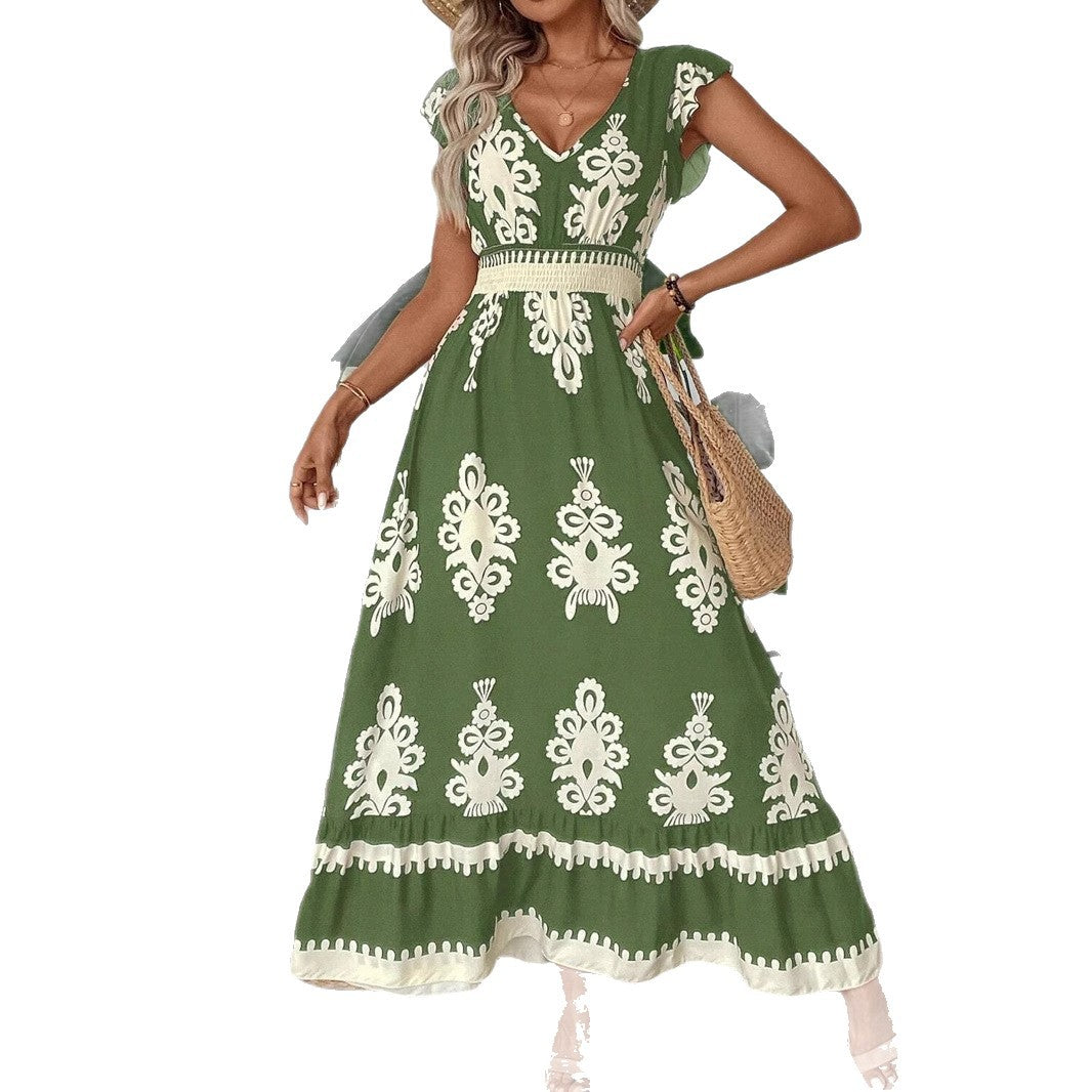 Women's Summer Fashion Printed Waist Long Clothing