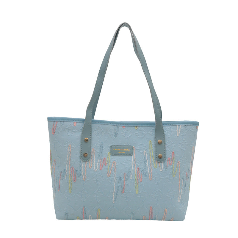 Women's Fashion Pure Color Trendy Embroidery Thread Leisure Commute Tote Bags