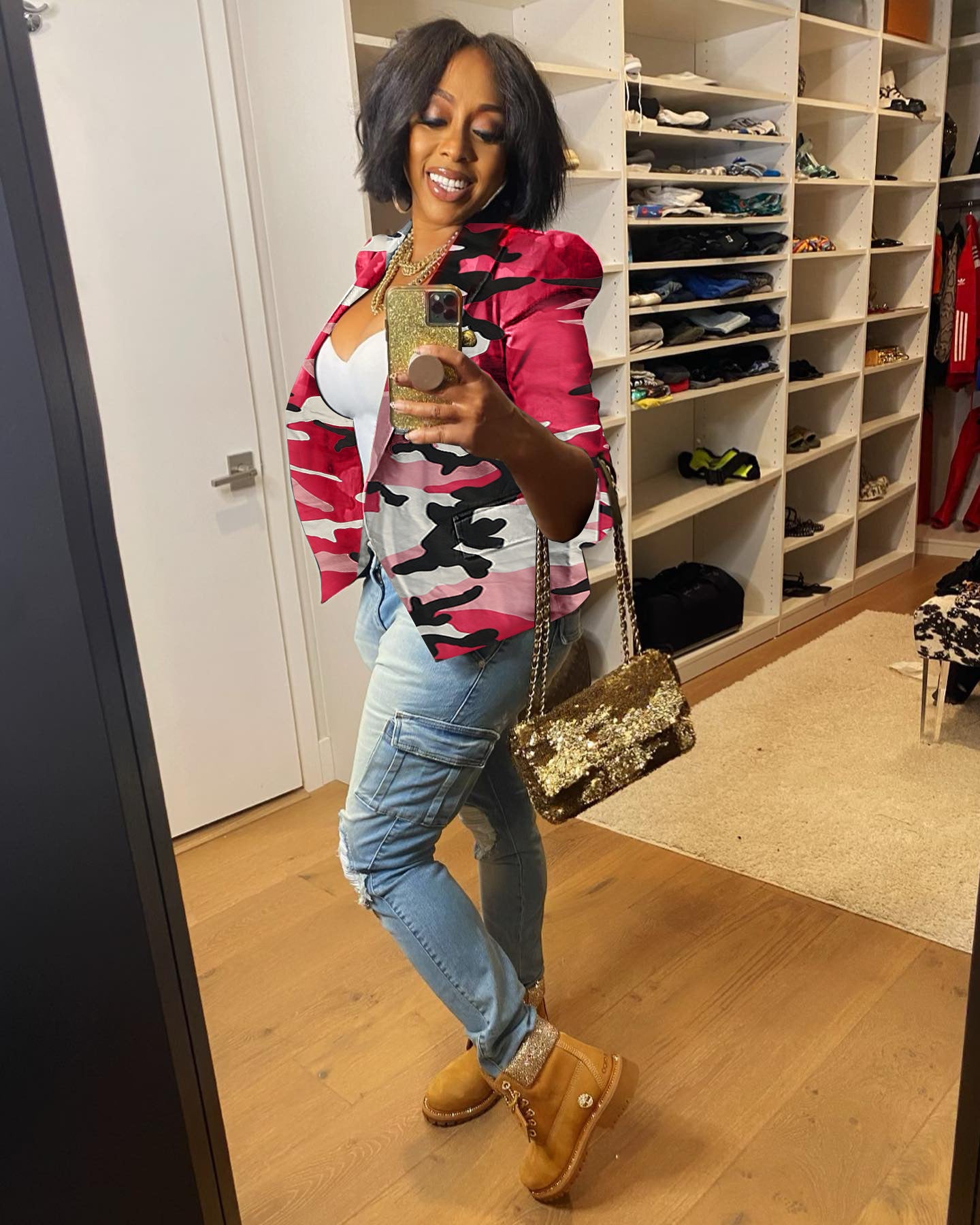 Women's Casual Fashion Camouflage Printed Single Western Small Suit
