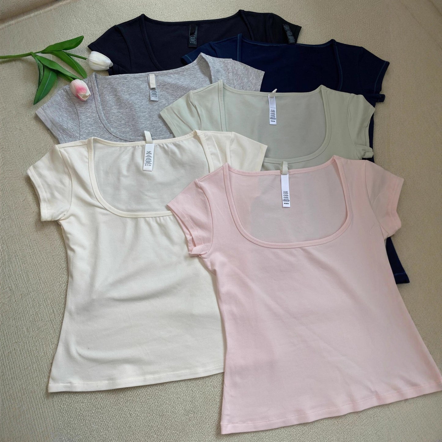 Hot Square Collar Slimming Sleeve T-shirt Blouses