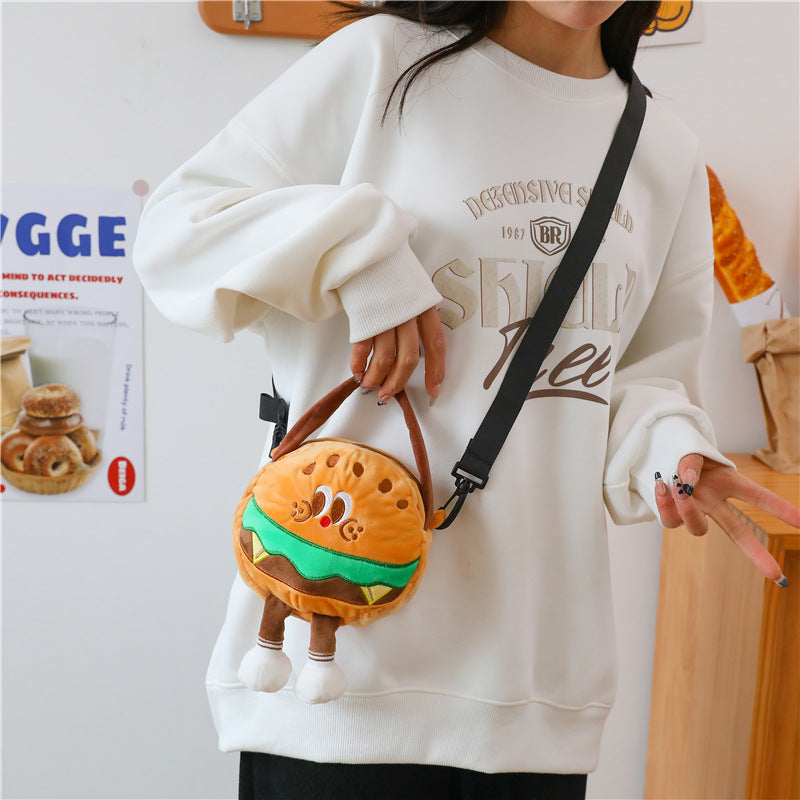 Women's Plush Cute Toast French Fries Hamburger Crossbody Bags