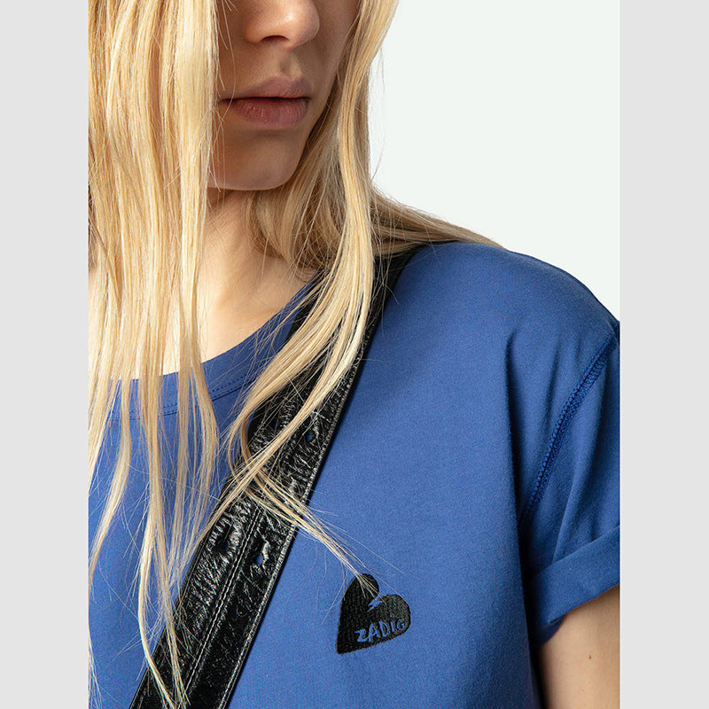 Women's Niche Love Letter Embroidery Cotton Split Round Blouses