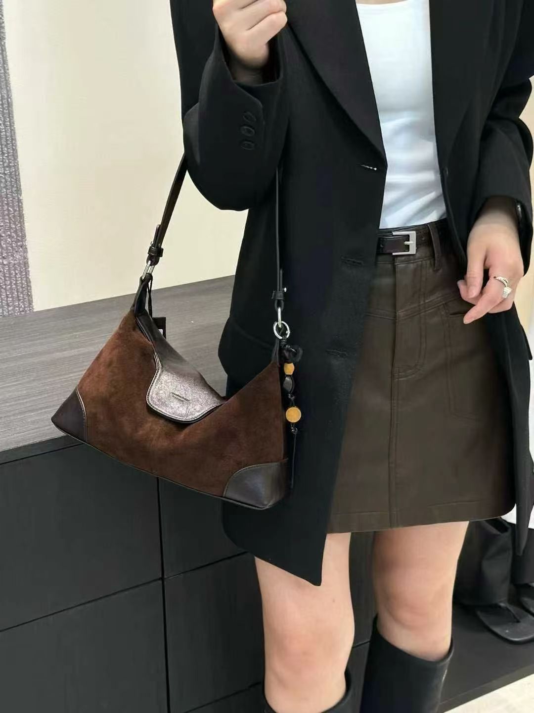 Women's High-grade Contrast Color Matte Leather Underarm Crossbody Bags