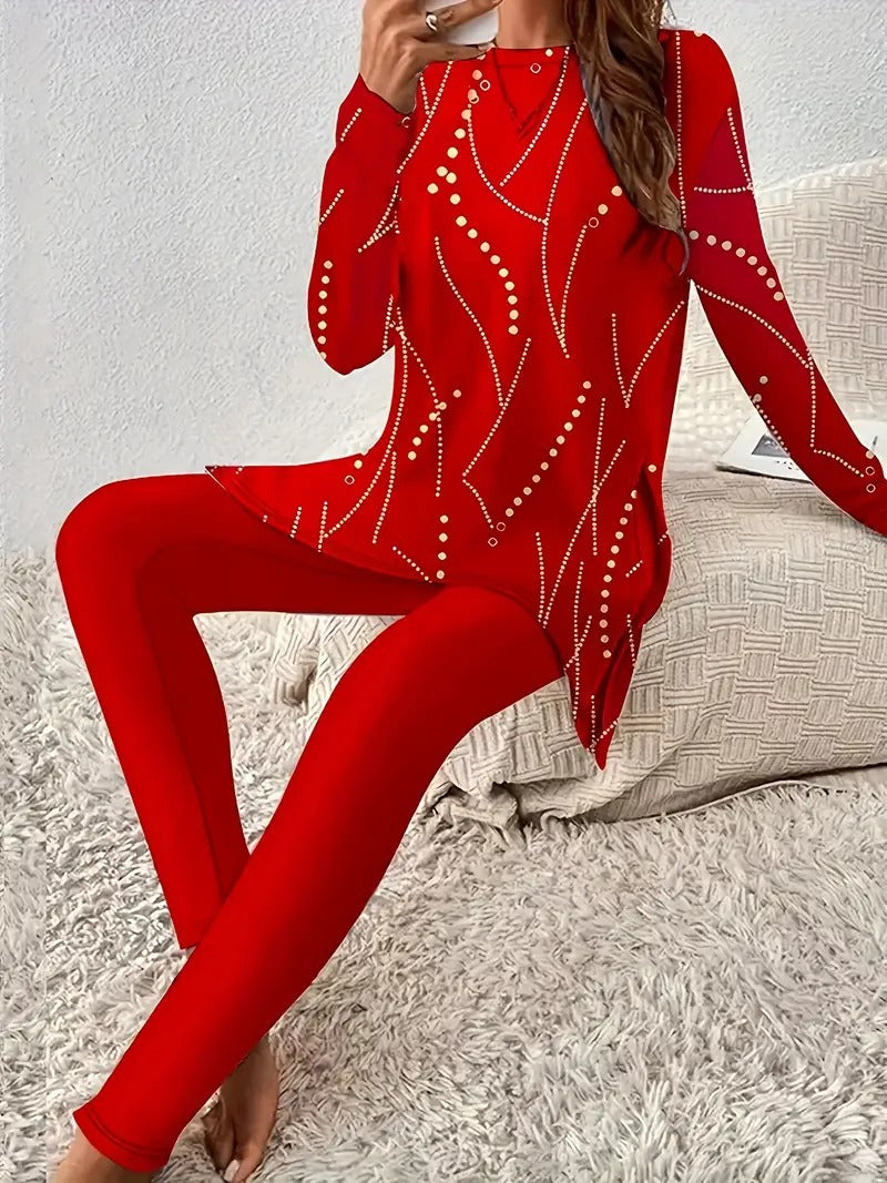 Print Ethnic Fashion Round Neck Long Suits