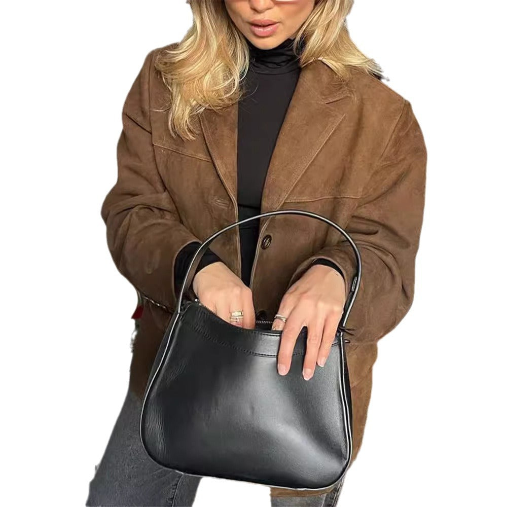 Women's Brown Long Sleeve Button For Loose Blazers