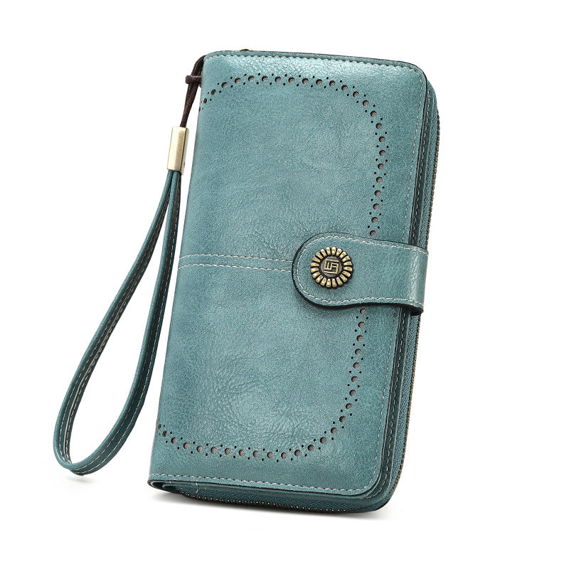 Women's Wax Leather Large Capacity Mobile Korean Ladies Wallets