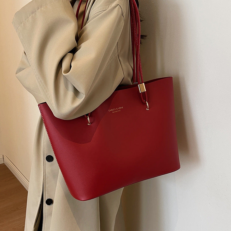 Women's Red Trendy Simple Large Capacity Commuter Tote Bags