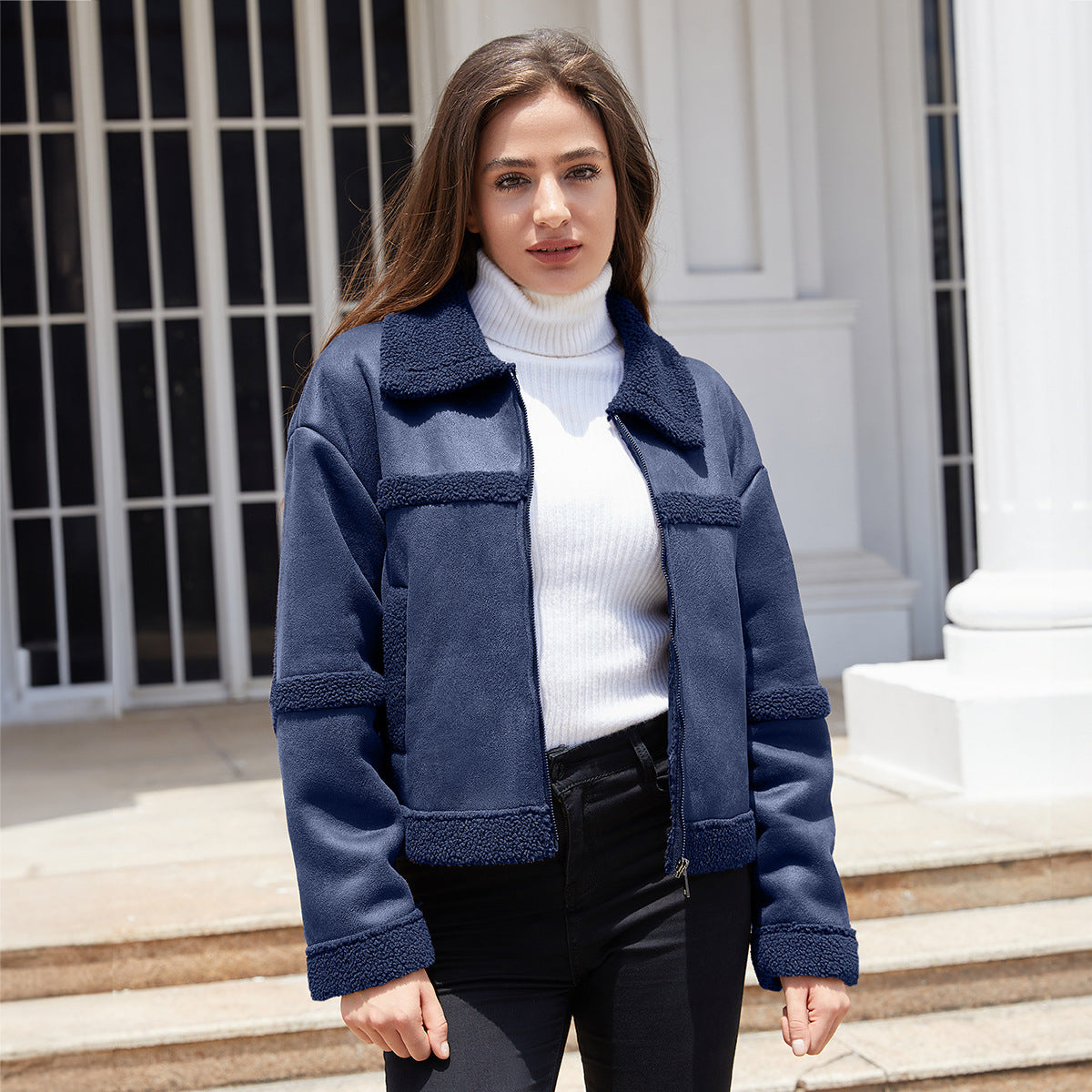 Women's Suede Fashionable Warm Fleece Leather Leisure Jackets
