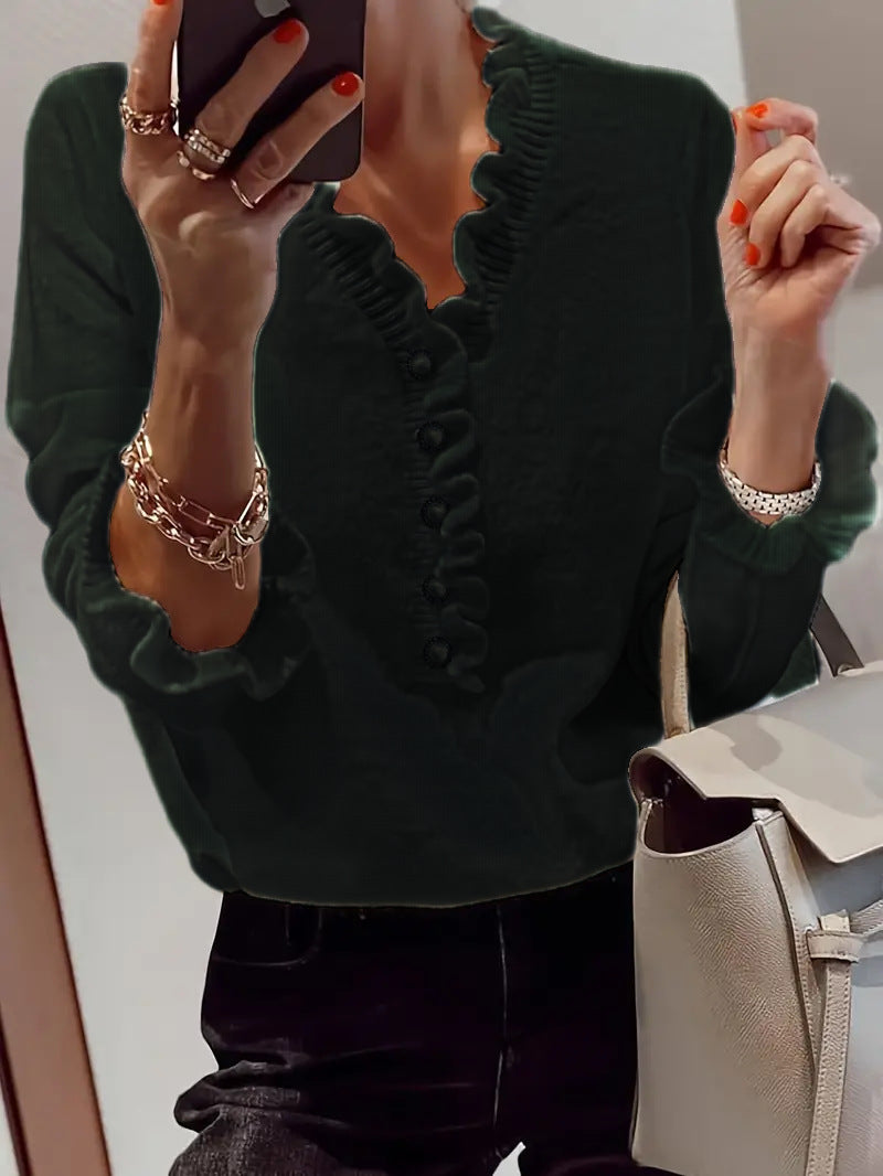 Women's Stylish Autumn Long Sleeve Ruffled Knitwear