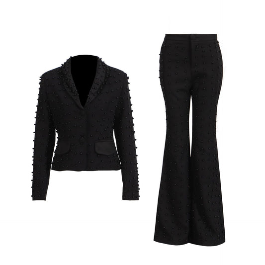 Women's Style Classic High-grade Beaded Solid Color Suits