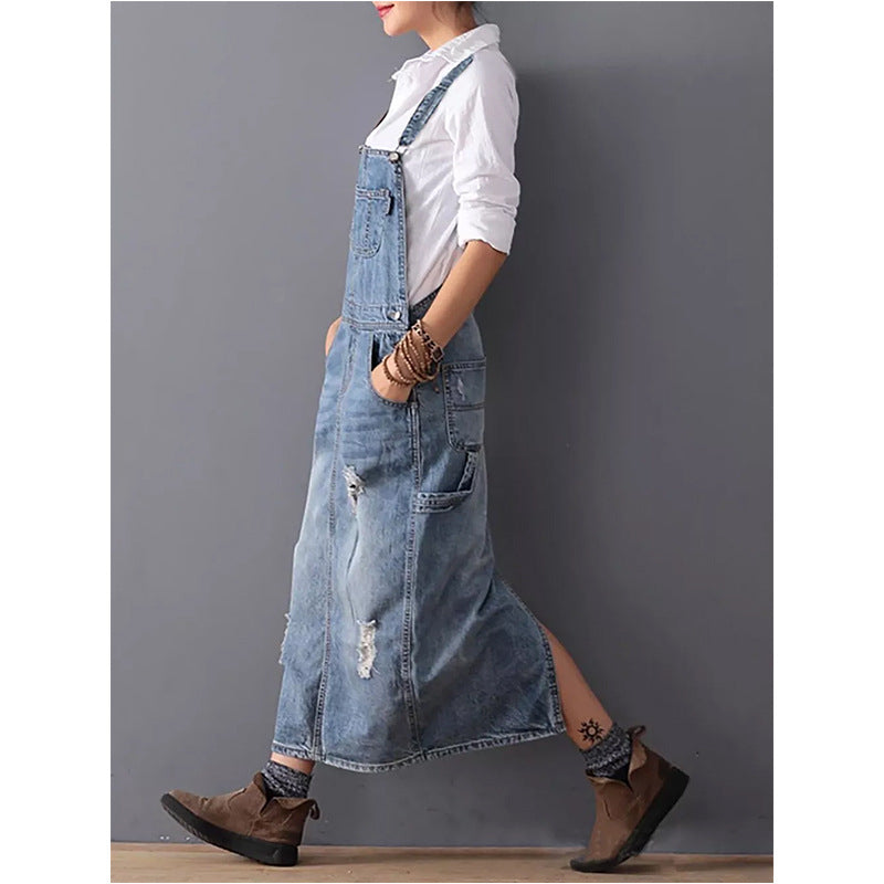 Women's Creative Denim Ripped Suspender For Dresses