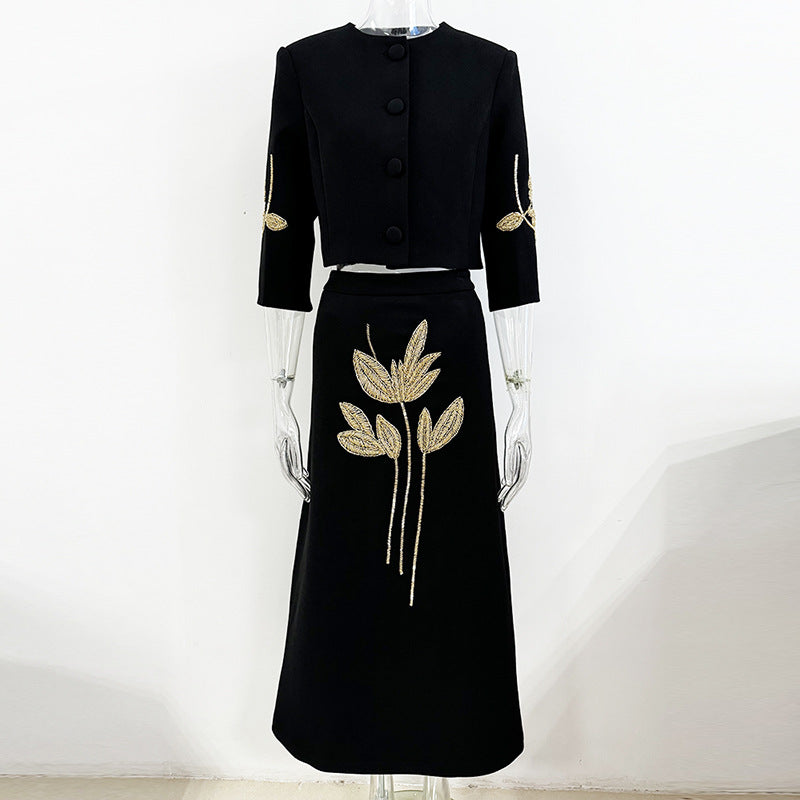 Creative Dignified Flowers Beaded Sleeve Mid-length Suits