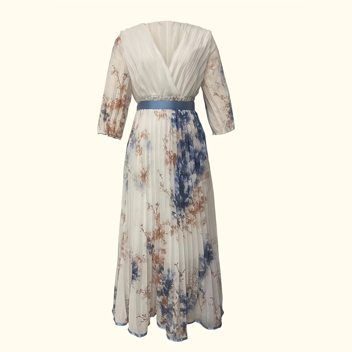 Flower Print Long Sleeve A- Line Dresses