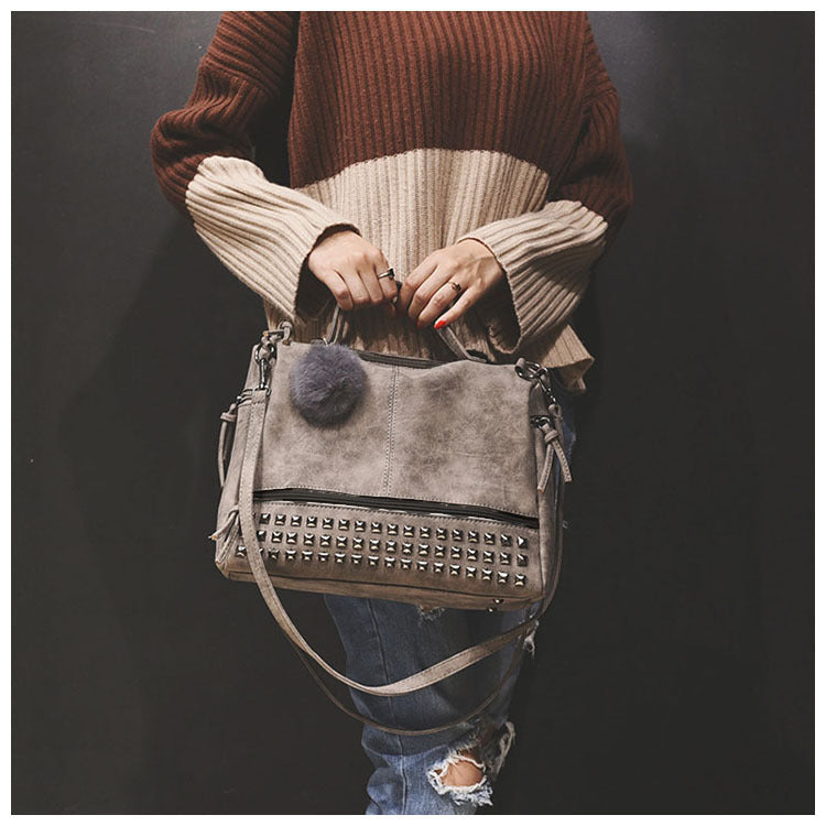 Women's Frosted Fur Ball Motorcycle Big Rivet Bags