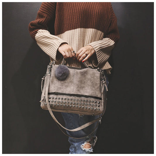 Women's Frosted Fur Ball Motorcycle Big Rivet Bags